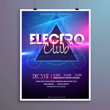 club music party flyer invitation card with shiny lights effect