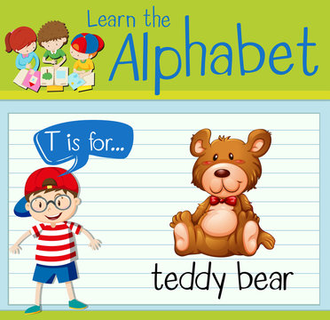Flashcard letter T is for teddy bear