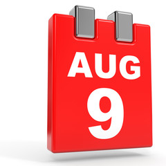 August 9. Calendar on white background.