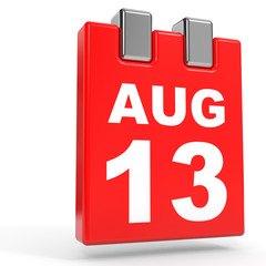 August 13. Calendar on white background.