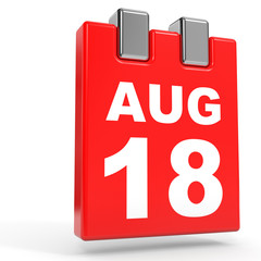 August 18. Calendar on white background.