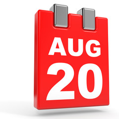 August 20. Calendar on white background.