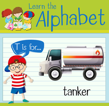 Flashcard letter T is for tanker