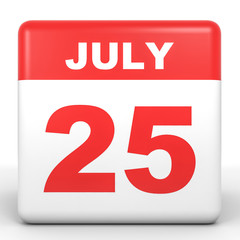 July 25. Calendar on white background.