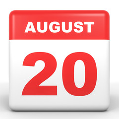 August 20. Calendar on white background.