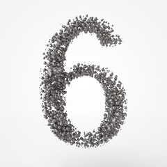 3d number 6 in metal over white background. 3d render illustration
