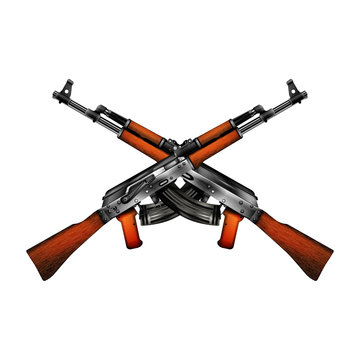 Realistic vector automatic machine of Kalashnikov AK-47. Isolated object on a white background shows the two sides of the weapon can be used with any image or text.