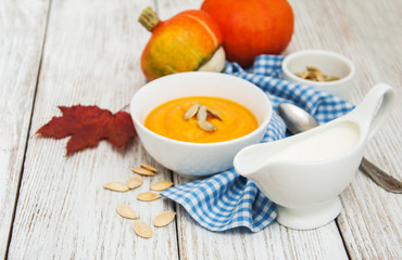 Pumpkin soup with fresh pumpkins