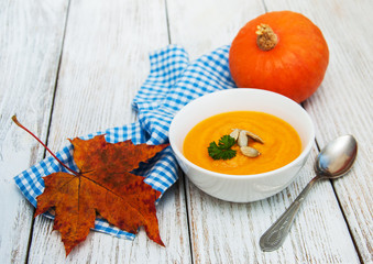 Pumpkin soup with fresh pumpkins
