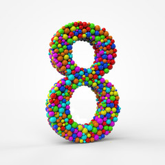 3d number 8 of colored balls over white background. 3d render illustration