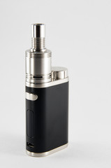 E-cigarette or vaping device. Black and steel.