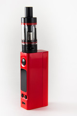 Red E-cigarette or vaping device. Close up.