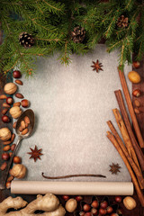 Christmas background with ingredients for baking