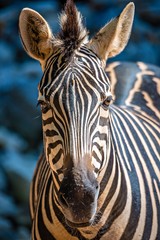 Fototapeta na wymiar close-up portrait of a zebra animal at zoo