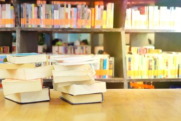 blurred background of library or Book shelf. Education concept.