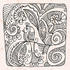 Zentangle with bird shape flower.