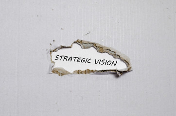 The word strategic vision appearing behind torn paper