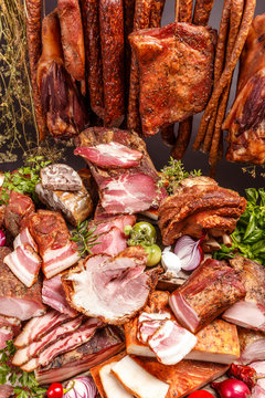 Various smoked pork meat