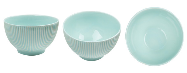 Blue ceramic bowl isolated on white background