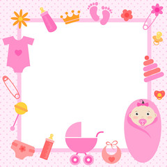 pink frame with baby girl elements