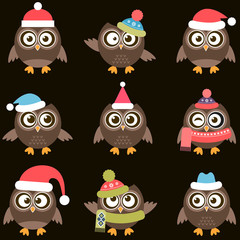 Fototapeta premium Cute brown owls with hats