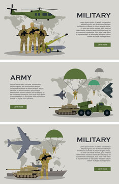 Military Infographic Banner With World Map. Vector