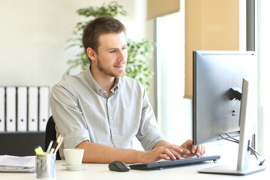 Businessman working on line at office