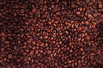 Close-up of coffee beans for background and texture - the beautiful food background