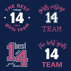 The best girls team college logo 14 isolated vector set