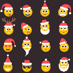 Christmas emotional face icons with Santa hat