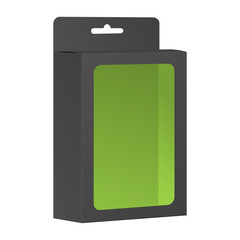 Blank Black Product Package Box With Window. Vector