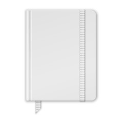 Blank White Notebook. Copybook Template With Band And Bookmark.