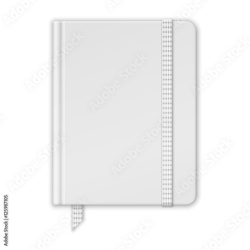 blank white notebook copybook template with band and bookmark