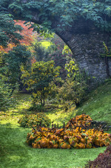 Italian garden in Autumn. Idyllic botanical garden of Villa Taranto by Lago Maggiore during Fall,...