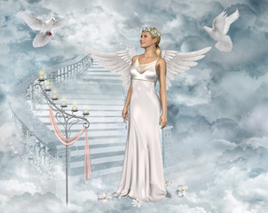 Beautiful Angel Woman and Doves