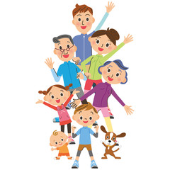 体操をする三世代家族