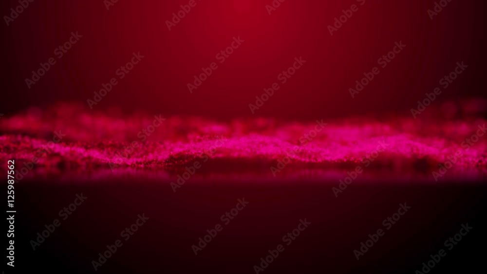 Wall mural animated rippling water with reflection and blurred background. looped red waving particles in slow 