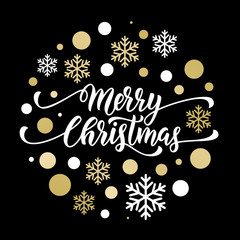Merry Christmas gold greeting card, poster glitter
