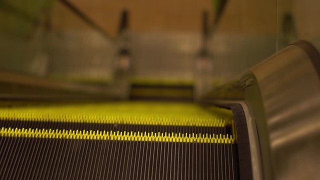 Moving Escalator Up, Mecanic, Electric, Stair and Escalators in a Public Area. HD Footage 1080, Slow Mo