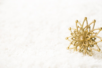 Golden Snowflake on White Background, Abstract Gold Snow Flake