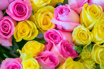 Bouquet of multicolored roses for wedding ceremony