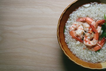  Thai Rice Soup With Shrimp (Khao Tom Goong) in bowl