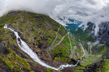 Fototapeta na wymiar Troll's Path Trollstigen or Trollstigveien winding mountain road