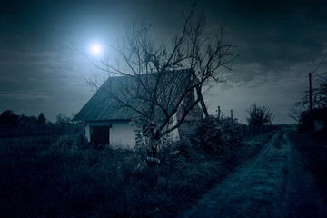 Spooky abandoned building at night