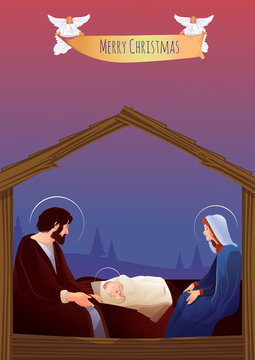 Christmas nativity scene with holy family