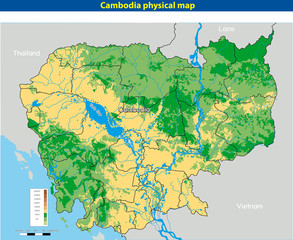 Vector illustration of  Cambodia physical map