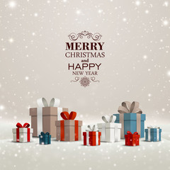 Vector Illustration of a Christmas Holiday Design with Gift Boxes - 125990384