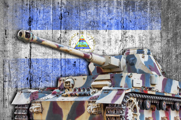 Military tank with concrete Nicaragua flag