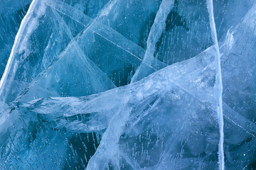Detailed background texture of ice, Lake Baikal in winter