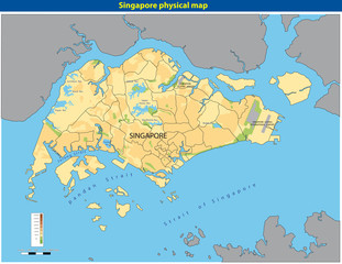 Vector illustration of  Singapore Physical Map